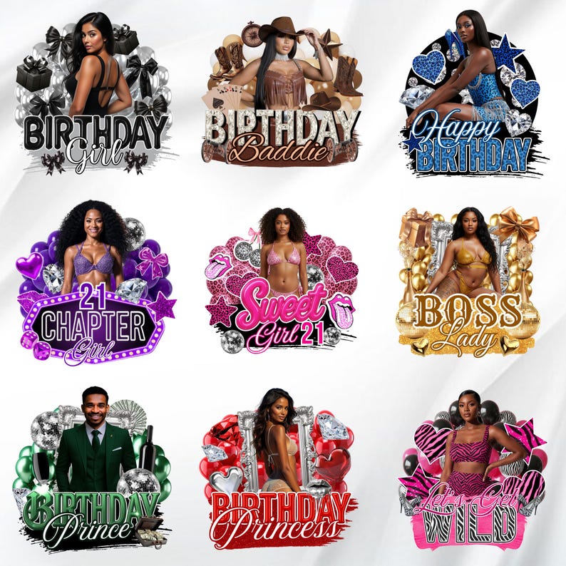 Bundel verjaardag ontwerpsjabloon, 30+ verjaardagssticker, stickers piepschuim beker, T-shirtontwerpen, bewerkbare roze cheetah, cowgirl, casino, Y2k-ontwerp afbeelding 4
