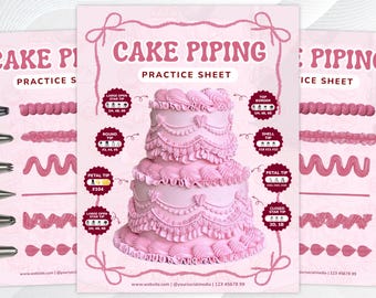 Cake Piping Practice Sheet, Vintage Style Cake Piping Tips Sheet, Cake Decorating, Buttercream Piping, DIGITAL DOWNLOAD, Bakery Tools