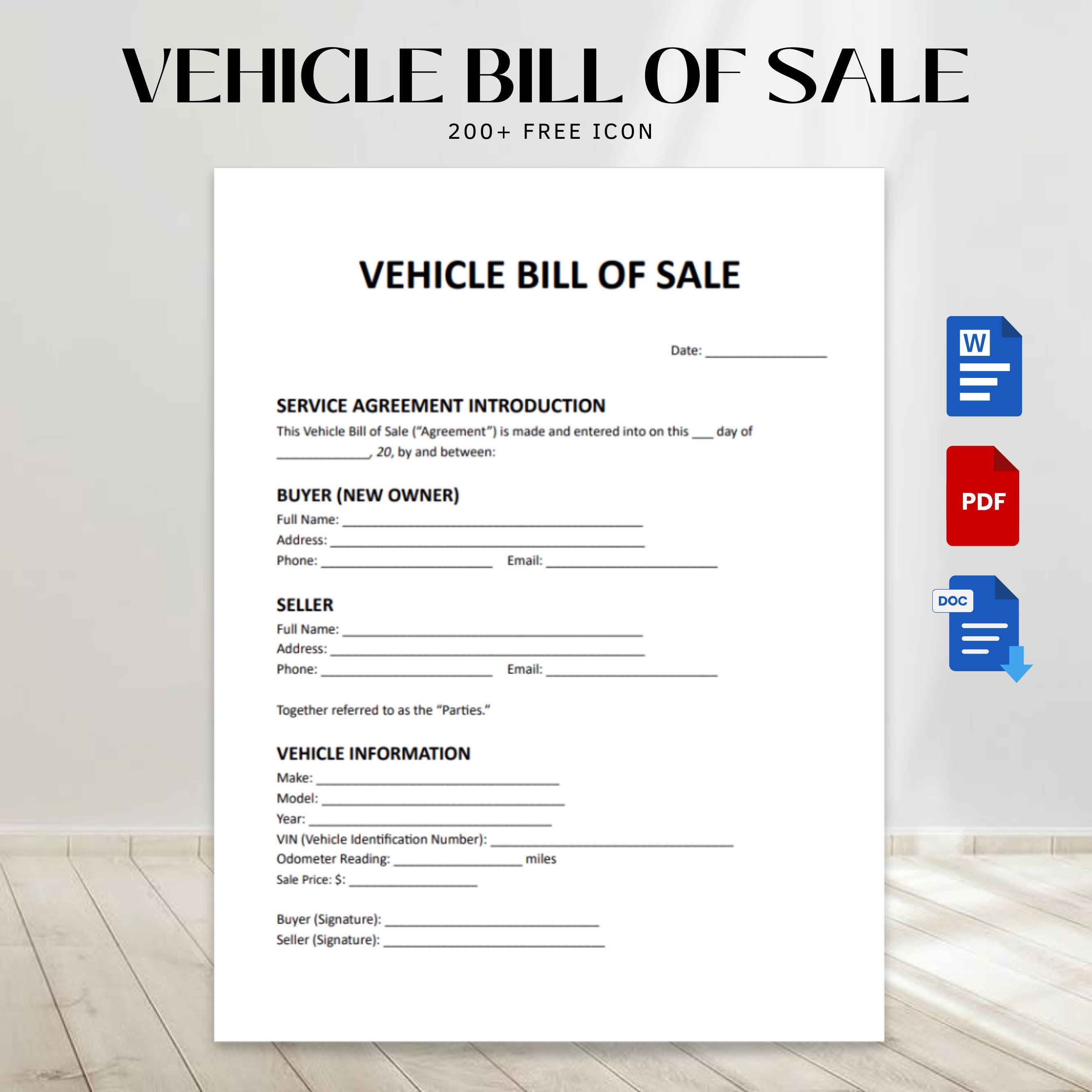 Editable Motor Vehicle Bill of Sale Motor Vehicle Sale Agreement Bill