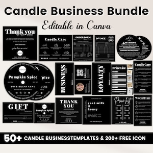 Candle Business Bundle, Candle Care Card, Candle Labels, Scan To Pay Sign, Wax Melt, Canva Template, Invoice, Order Form, Price List