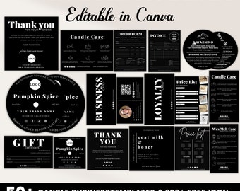 Candle Business Bundle, Candle Care Card, Candle Labels, Scan To Pay Sign, Wax Melt, Canva Template, Invoice, Order Form, Price List