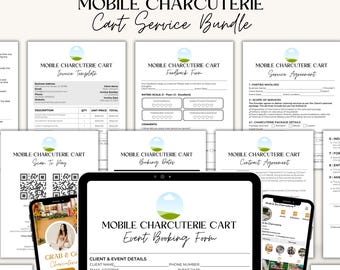 Mobile Charcuterie Cart Services Bundle, Mobile Bar Contract Bundle, Mobile Bar Charcuterie Cart, Canva Template, Instant Download