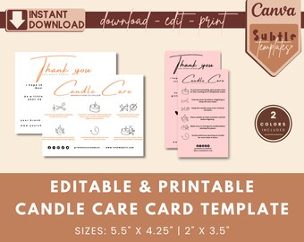 Editable Candle Care Card Template: Small Business Package Insert (Digital Download)