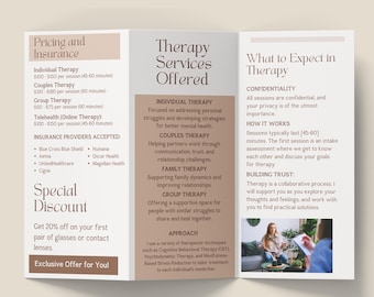 Editable Therapist Business Brochure Template, Therapist Marketing Trifold Brochure, Therapy Advertisement Canva Template, Business Flyer