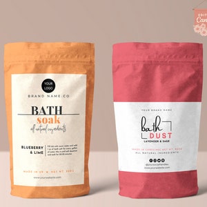 Editable Pouch Label Template, Modern Tea Pouch Label, Minimal Coffee Label,  Custom Bath Salts Label, Body Product Label, Beauty Packaging