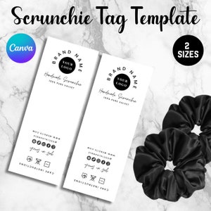 Printable Scrunchie Hang Tags, Editable Scrunchie Tag, Customizable Tag for Scrunchie Business, Canva Template, Instant Download