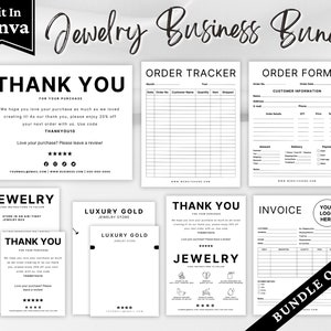 Jewelry Business Bundle, Editable Jewelry Care Instructions, Necklace Display Card, Order Form, Thank You Cards, Jewellery Packaging