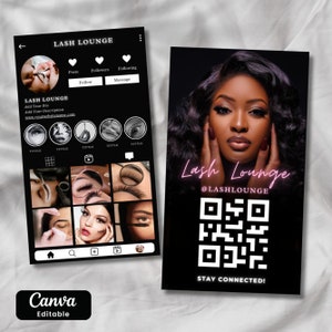 2025 Instagram Business Card, IG Lash Tech Business Cards, DIY Editable Business Card Template, QR Code Business Card, Canva Editable