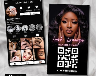 Cartão de visita do Instagram 2025, cartões de visita IG Lash Tech, modelo de cartão de visita editável DIY, cartão de visita com código QR, Canva editável