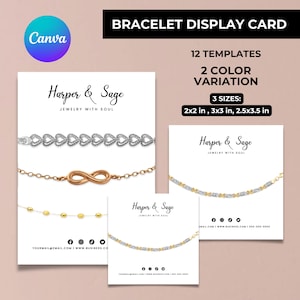 Cartão de exibição de pulseira, Cartão de pulseira para exibição de joias, Cartão de exibição de joias, Porta-cartão de pulseira Modelo CANVA, Modelo de pulseira Canva