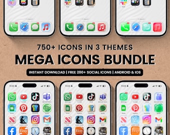 750+ High Resolution iOS/Android App Icons Bundle, iPhone iOS 17 App Aesthetic, Liquid Glass, Embroidered, Frutiger Aero App Icons