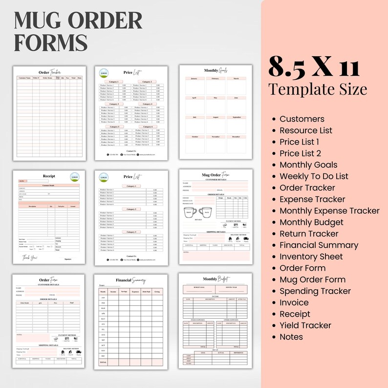 Mug Order Form Bundle, Editable Mug Order Form Template, Mug Business ...