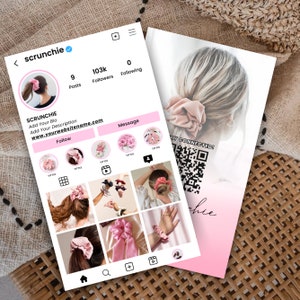 Tarjeta de presentación de Instagram 2025, tarjeta de presentación de IG, tarjeta de presentación de IG con scrunchie, tarjeta de presentación con código QR, tarjetas de presentación de Instagram