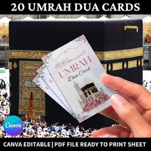 20 cartões Umrah Dua para impressão, cartões flash Umrah, cartões de presente Umrah Mubarak, cartões de oração, Dua islâmico, cartões de lembrete Dua PDF para impressão