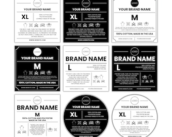 20 Clothing Neck Tag Bundle, T-shirt Custom Neck Labels, Garment Care Tags, Clothing Tags, Editable Washing Instruction Tags, Canva Template