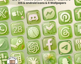 Matcha Glass App Icons Iphone Android App Icons Cute App Icons 6 Wallpapers iPhone Icon Pack iOS Theme Apple Android Custom Icons Bundle