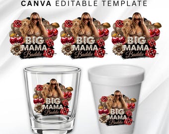 Pegatina de cumpleaños de Mamá Grande, pegatina para vaso de poliestireno, vaso de chupito, todos los signos del zodiaco, diseño de camiseta, plantilla de Canva, descarga instantánea