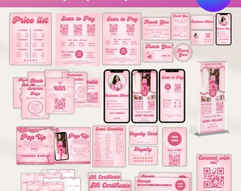Small Business Bundle, Scan To Pay Template, Pink Retro Craft Fair Template, Order Form Template, Vendor Display, Pop up Shop Bundle