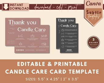 Editable Candle Care Card Template: Small Business Package Insert (Digital Download)