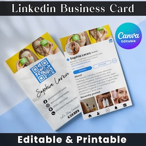 Drucken Linkedin Visitenkarte Vorlage, Qr Code Linkedin Karte, Digital Visitenkarte Design, Für Corporate Visitenkarten, Diy Canva Vorlage
