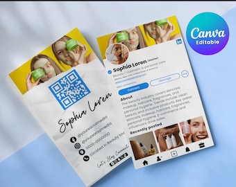 Print Linkedin Business Card Template, Qr Code Linkedin Card, Digital Business Card Design, For Corporate Business Cards, Diy Canva Template
