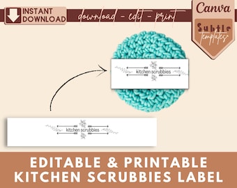 Crochet Packaging|Face Scrubby Label|Kitchen Scrubbies Label|Face Scrubbie Packaging|Dish Cloth Label|Dish Scrubbies Label|Printable