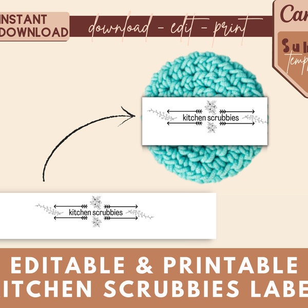 Gehaakte verpakking| Gezicht Scrubby Label| Keuken Scrubbies Label| Face Scrubbie Verpakking| Etiket van schoteldoek| Schotel Scrubbies Label| Afdrukbare