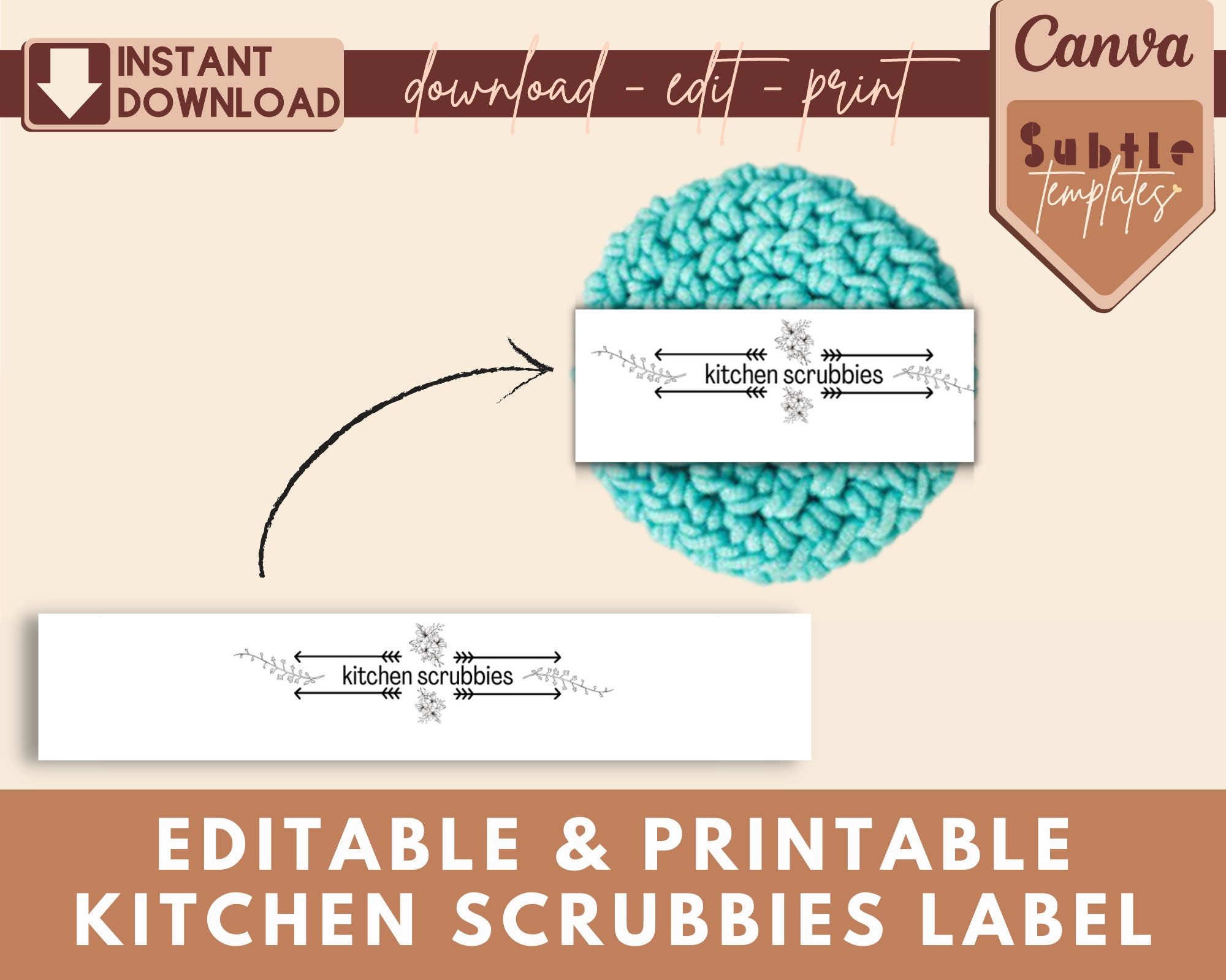 Crochet Packaging|Face Scrubby Label|Kitchen Scrubbies Label|Face Scrubbie Packaging|Dish Cloth Label|Dish Scrubbies Label|Printable