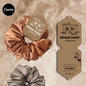 Printable Scrunchie Hang Tags, Editable Scrunchie Tag, Customizable Tag for Scrunchie Business, Canva Template, Instant Download