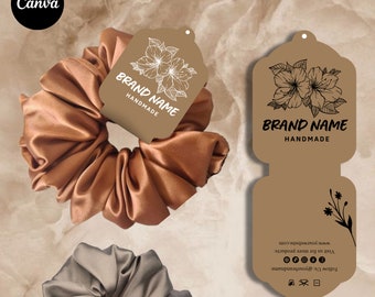 Printable Scrunchie Hang Tags, Editable Scrunchie Tag, Customizable Tag for Scrunchie Business, Canva Template, Instant Download