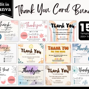 Cartes de remerciement modifiables pour petites entreprises | Téléchargement instantané | Notices d'emballage | Notes d'appréciation | Modèle de toile | Imprimable | Lot