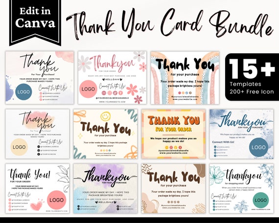 Editable Thank You Card Bundle: Small Business Canva Template (Digital Download)