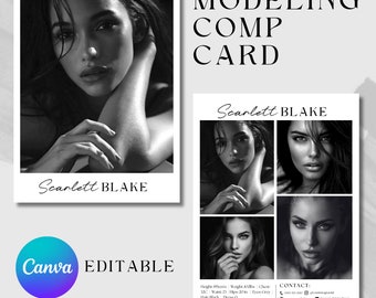 Comp Card, Model Comp Card Template, Zed Card For Models Template, Model Comp Card Three Photos, Canva Template Instant Download
