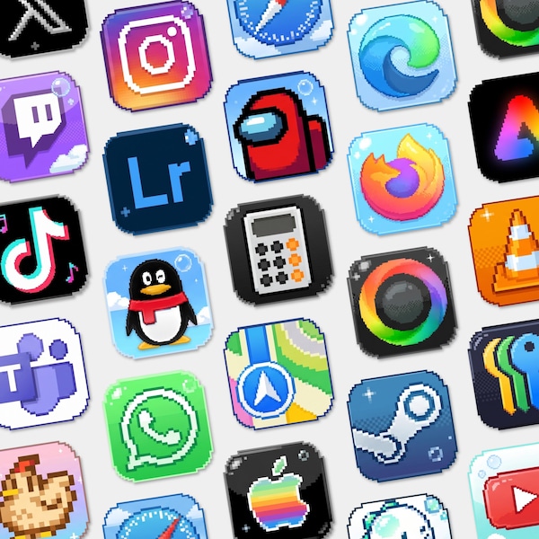 Frutiger Aero Nostalgia Pixel Icon Pack, iPhone IOS Android Icons Pack, Custom App Icons, Digital Download Windows Nostalgia Pixel Icon Pack