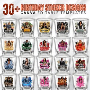 Bundel verjaardag ontwerpsjabloon, 30+ verjaardagssticker, stickers piepschuim beker, T-shirtontwerpen, bewerkbare roze cheetah, cowgirl, casino, Y2k-ontwerp afbeelding 12