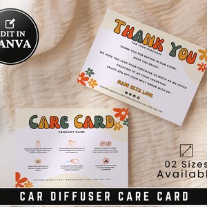 Car Diffuser Care Card Template, Car Scent Care Instructions, Car Oil Diffuser Care Instructions, Printable Small Business Care Cards