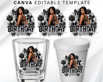 Black And Silver Birthday Sticker, Styrofoam Cup Sticker, Shot Glass, All Zodiac Signs, T-Shirt Design, Canva Template, Instant Download