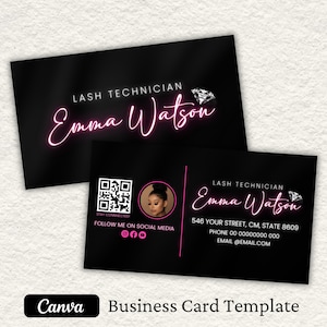 Canva-sjabloon voor schoonheidsvisitekaartje, zakelijk visitekaartje, salonvisitekaartje, Lash Tech MUA HAIR-visitekaartjes, bewerkbare visitekaartjes