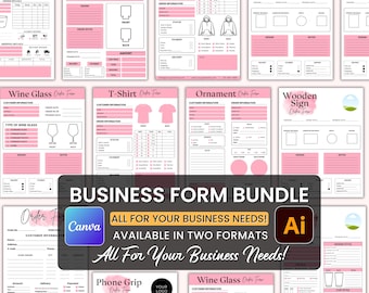 Small Business Forms Bundle, Tshirt, Tumbler, Invoice Template, Order Tracker, Custom Order Form, Cookie Order Forms, Canva + Illustrator AI