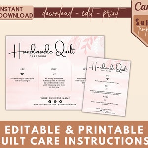 Quilt Care Card, Quilt Caring Instruction, Care Tags, Diy Tags, Tags For Handmade, Printable Tags, Quilt Care Instructions, Product Labels