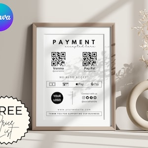 Editable Scan to Pay Card, QR code sign, Printable payment sign, Editable Canva scan to pay template, CashApp PayPal Sign for Small business