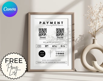 Editable Scan to Pay Card, QR code sign, Printable payment sign, Editable Canva scan to pay template, CashApp PayPal Sign for Small business