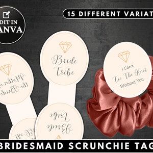 Printable Scrunchie Hang Tags, Editable Scrunchie Tag, Customizable Tag for Bridesmaid, Canva Template, Instant Download