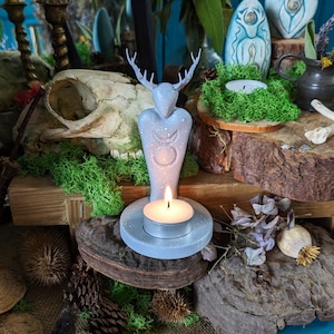 Horned God Candle Holder, Cernunnos Statue in Stone