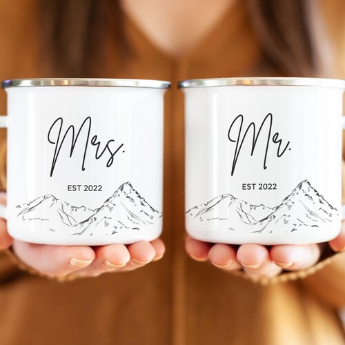 Mr and Mrs Camp Mugs Set Engagement Gift Custom Mug Wedding Etsy