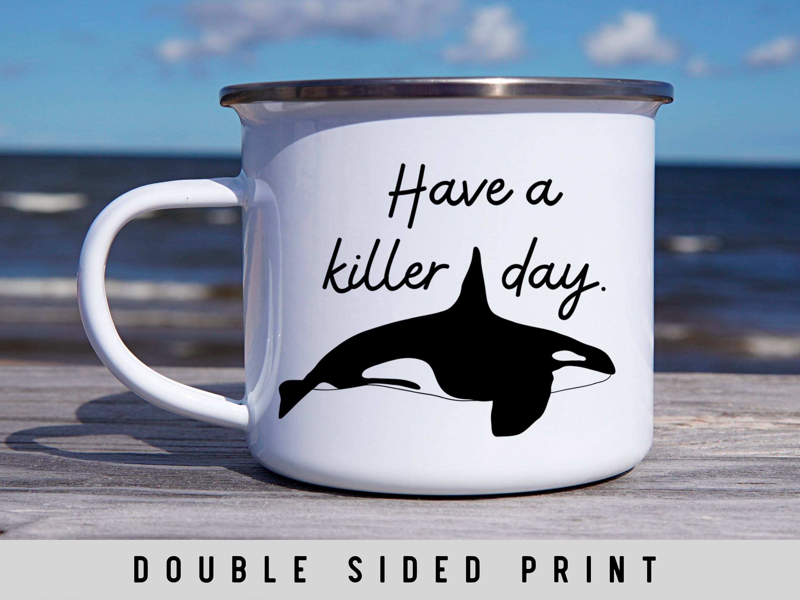 Drinking Cup With Handmade Orca Whale Figurine, Glass Handmade