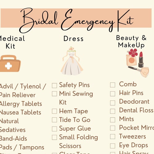 Bridal Emergency Kit Checklist Etsy