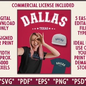 Premium Dallas Texas College Style Graphics | DIGITAL DOWNLOAD | Commercial License Included for Print On Demand | Dallas POD Designs