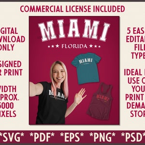 Premium Miami Florida College Style Graphics | DIGITAL DOWNLOAD | Commercial License Included for Print On Demand | Florida POD Designs