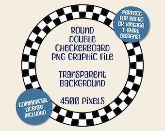 Checkered Circle Graphic | Circular Checkerboard with Black Border | Transparent Background PNG | Digital Download Only | 4500px Round